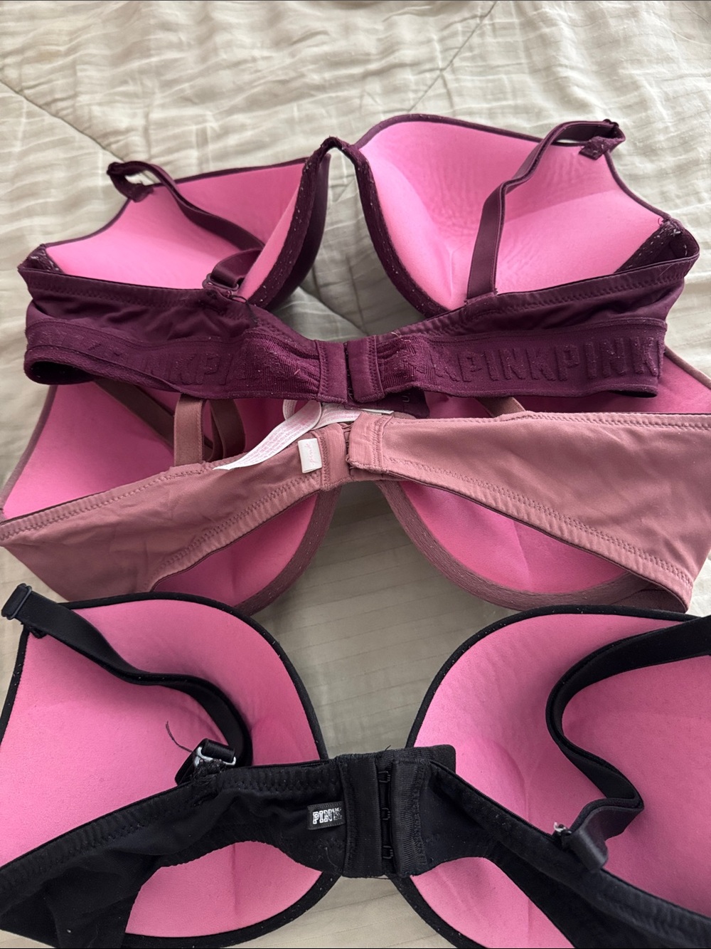 Victoria’s Secret Pink Everyday Seamless T-Shirt Bra - Black, Dusty Rose & Plum - Picture 3 of 3